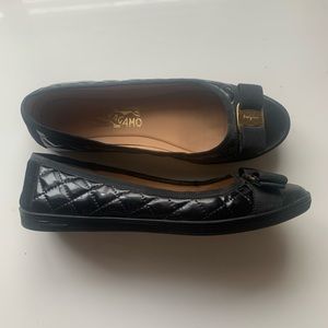 Black patent leather Ferragamo flats